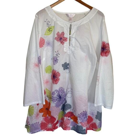 Cacique Top Women 22/24 White Floral Plus Size Tunic‎ Swimsuit Cover Up Summer - Picture 1 of 7